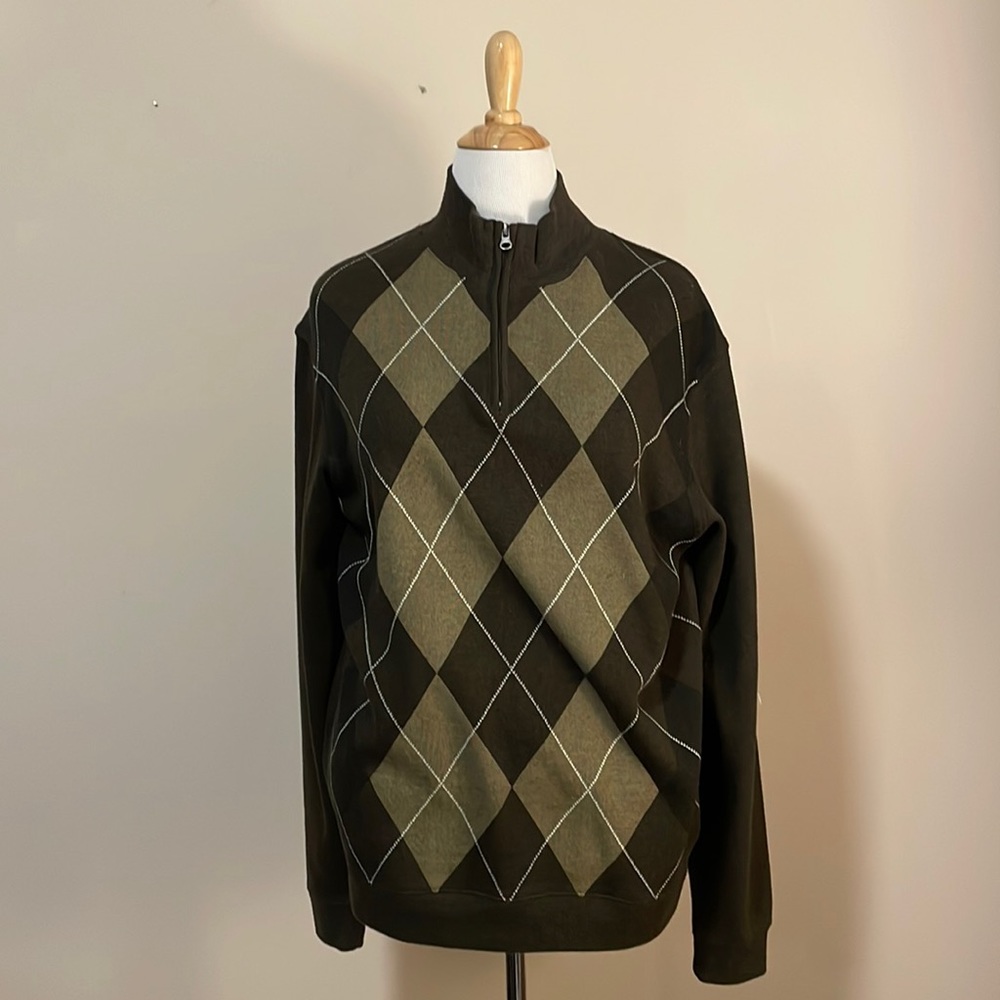 Method Mens 3/4 Zip Argyle Sweater XL Olive & Tan (03)